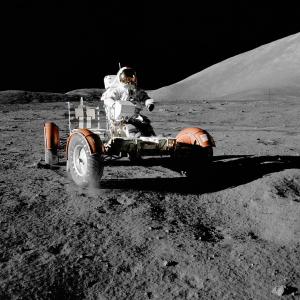 Eugene Cernan on the Lunar Roving Vehicle