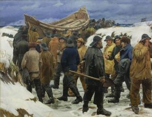 Bote salvavidas llevado en las dunas, Michael Ancher