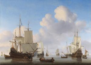 Dutch men-o'-war and other shipping in a calm, Van de Velde 