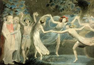 Oberon, Titania y Puck Bailando con las Hadas, William Blake