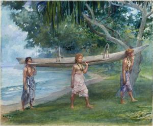 Mujeres cargando una canoa, La Farge
