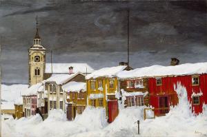 Calle en el invierno de Røros, Harald Sohlberg