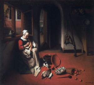 Mujer desplumando un pato, Nicolaes Maes