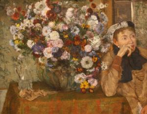 Mujer sentada a lado de una vasija de flores, Edgar Degas